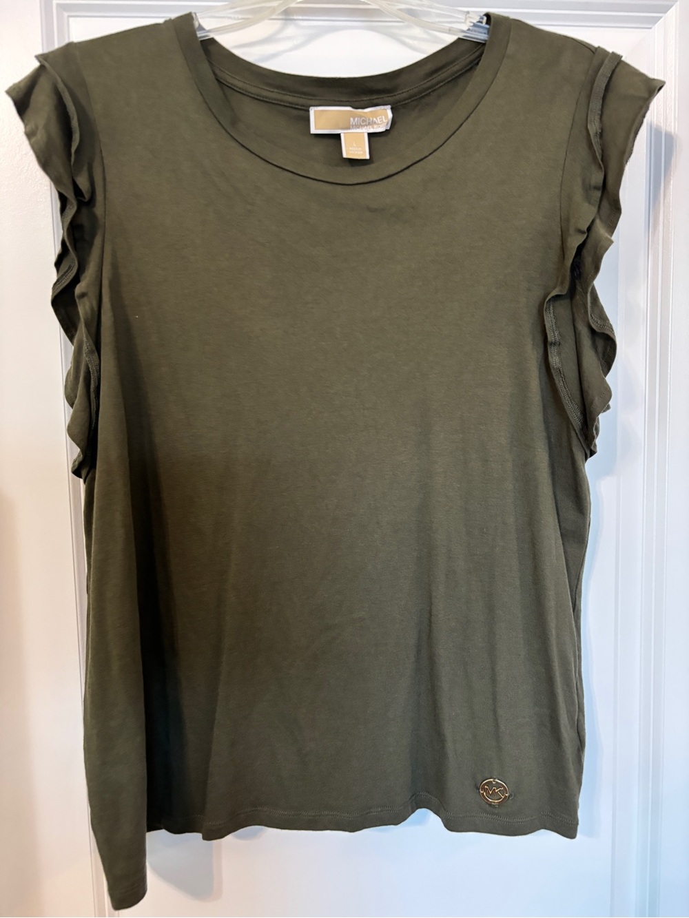 Michael Kors Olive Green Ruffle Sleeve Tank Top